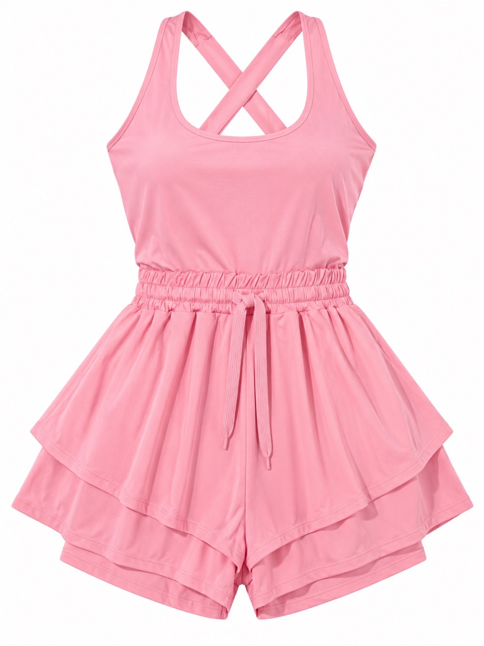 Pink Criss Cross Romper Smocked Waist Shorts Size Small